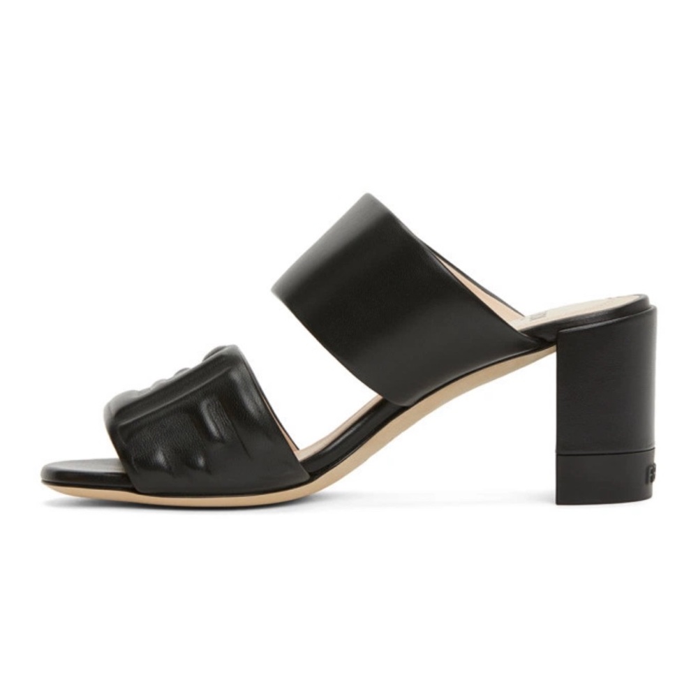 Fendi Black Leather Block Heel Mules — Fendi Roma Sandals